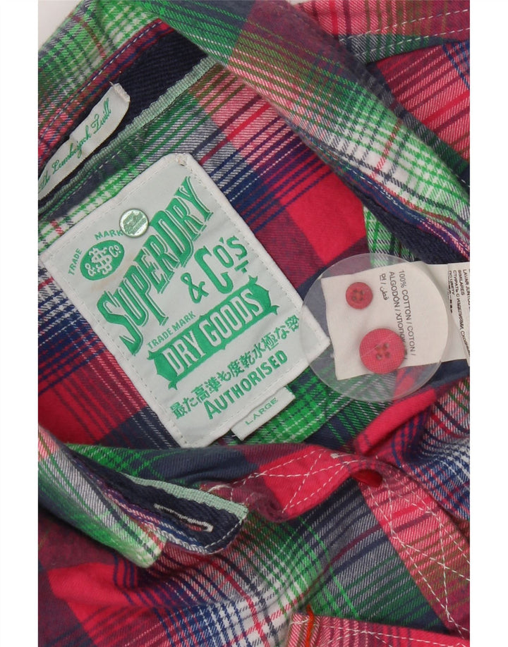 Camisa feminina Superdry UK 14 grande algodão xadrez rosa