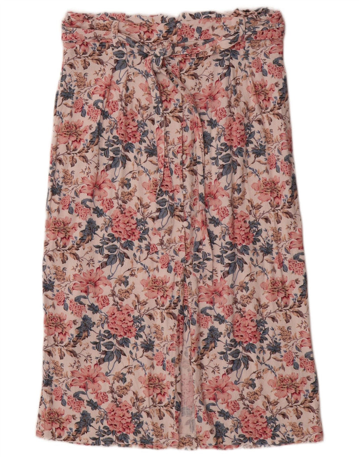 Saia midi feminina Oasis Reino Unido 14 médio W30 viscose floral multicolorida