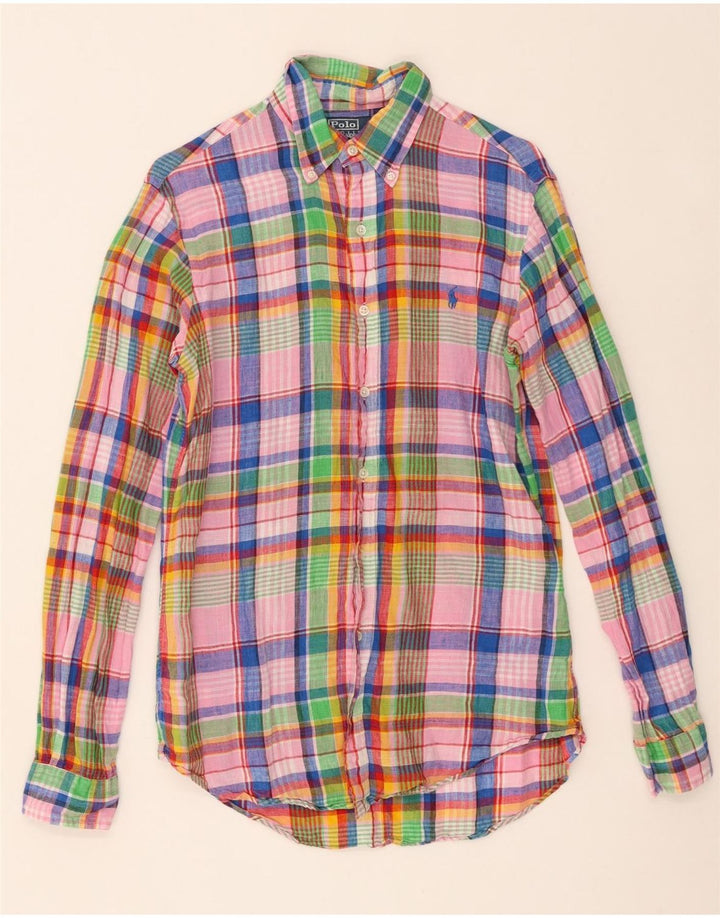 Polo Ralph Lauren Mens Custom Fit Camisa Pequena Multicolorida Xadrez Linho