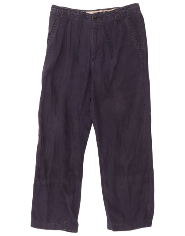 Calça chino reta masculina Marks & Spencer W32 L29 linho azul marinho