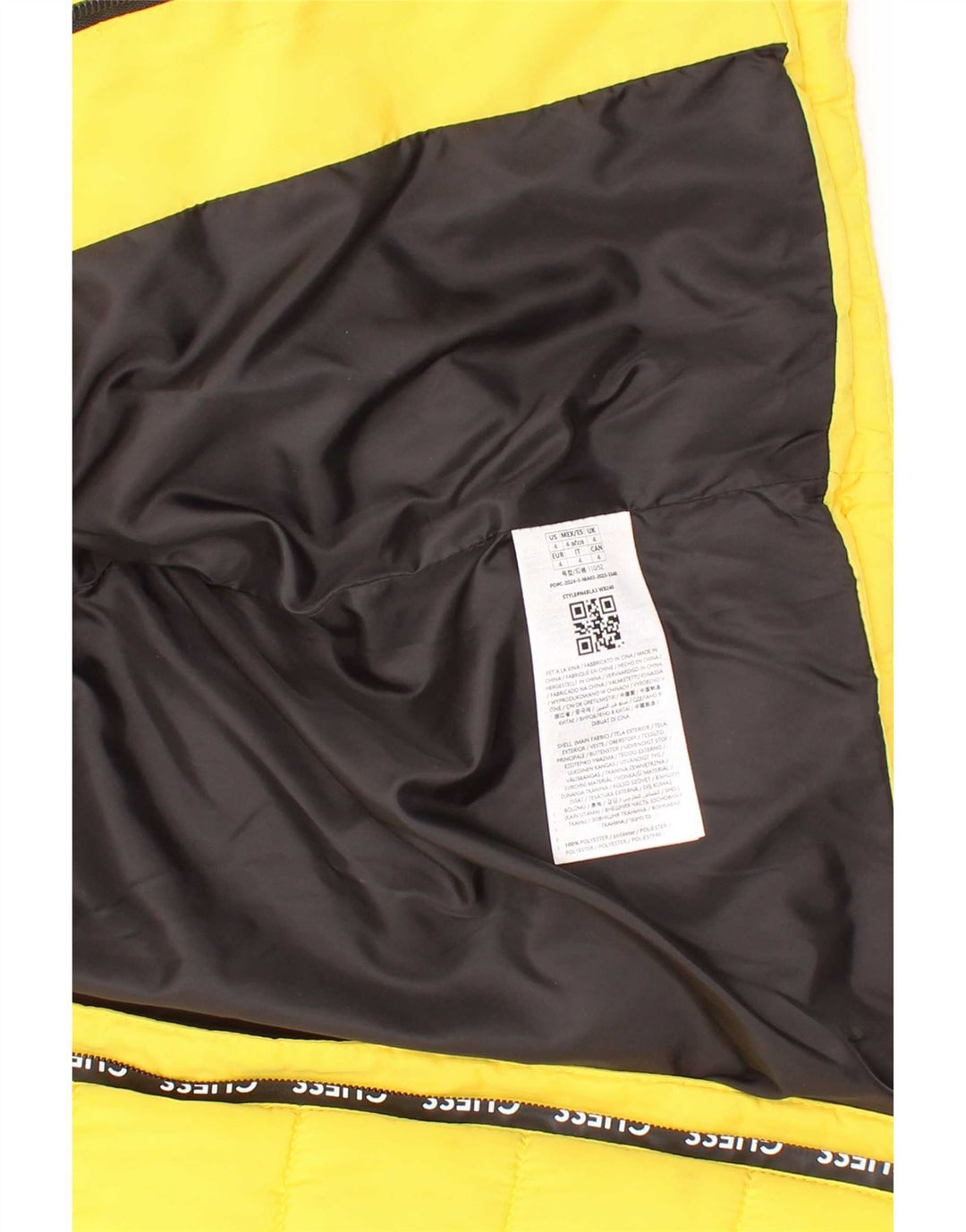 Casaco acolchoado com capuz gráfico Guess Boys 3-4 anos poliéster amarelo