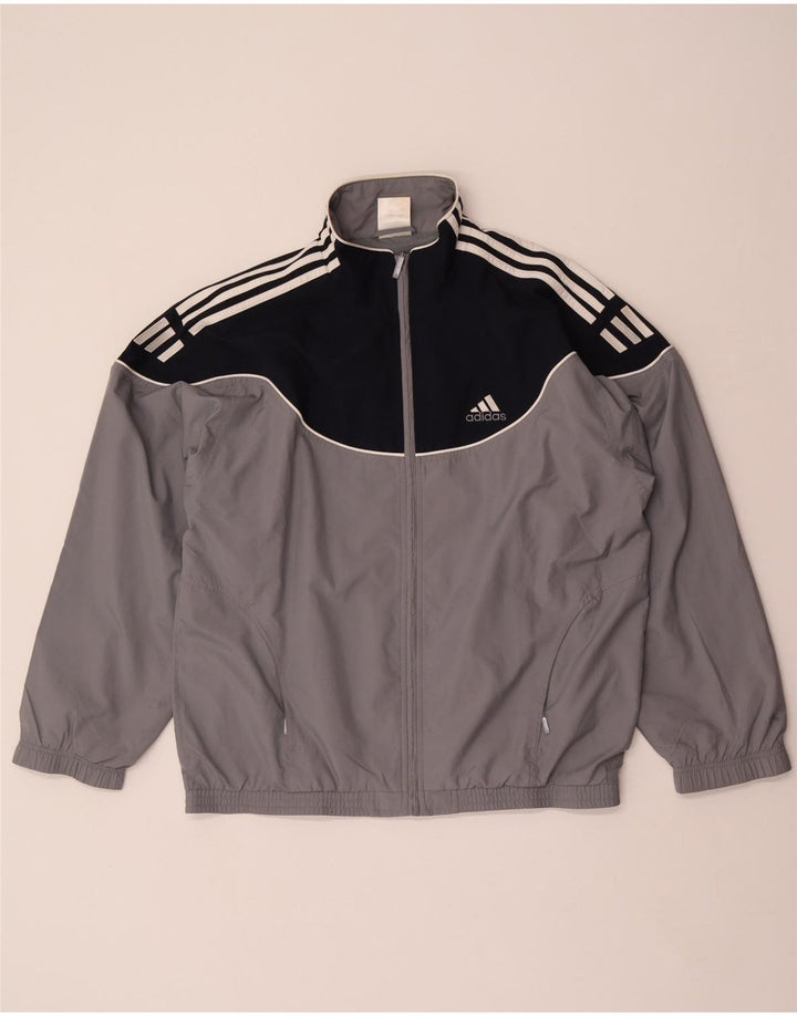 Adidas Mens Tracksuit Top Jacket UK 38/40 Cinza Médio Colourblock Poliéster