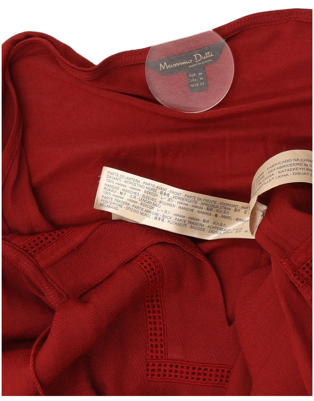 Túnica feminina Massimo Dutti manga 3/4 Reino Unido 14 viscose média Borgonha