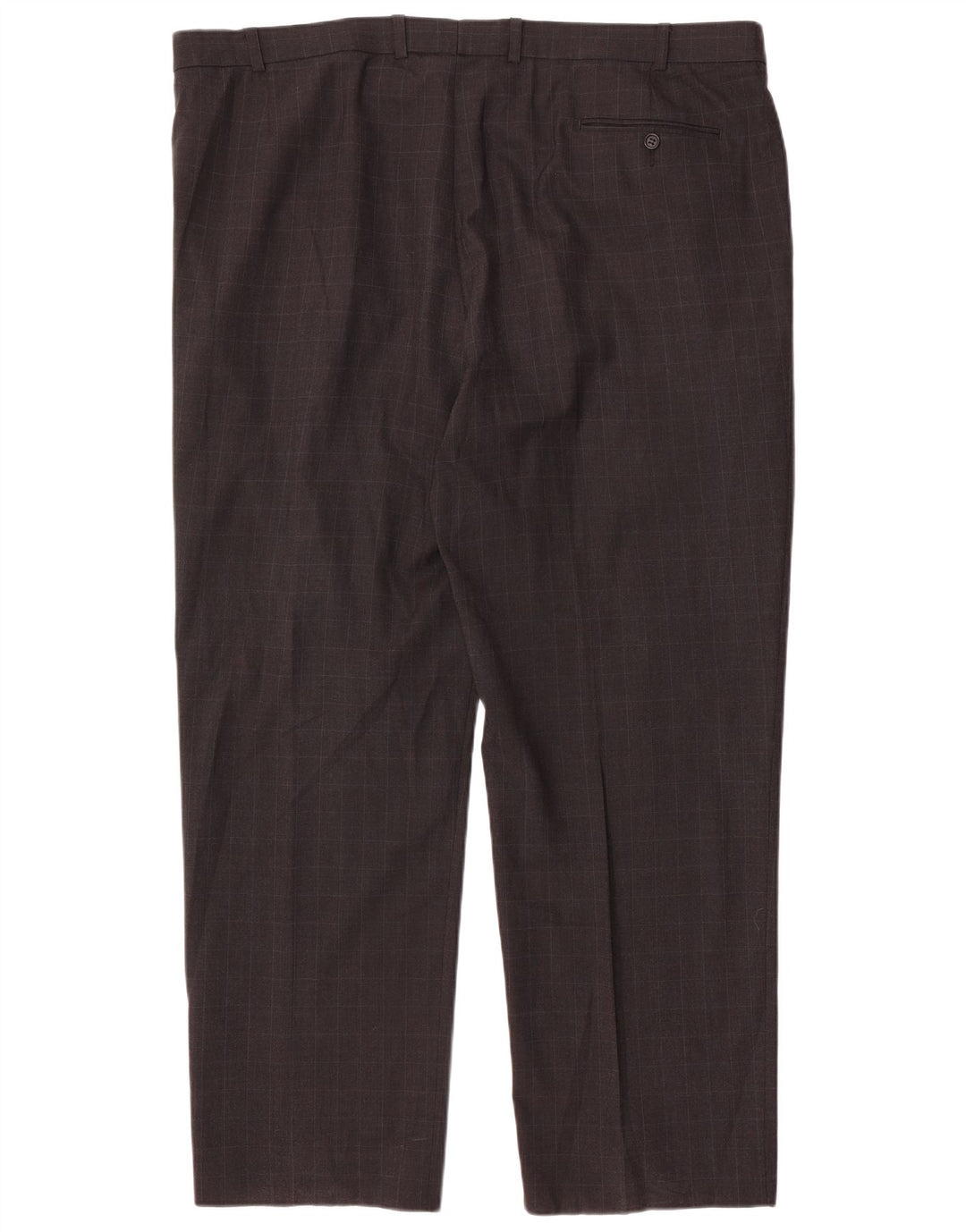 Calça masculina de terno reto Marks & Spencer W44 L31 poliéster xadrez cinza