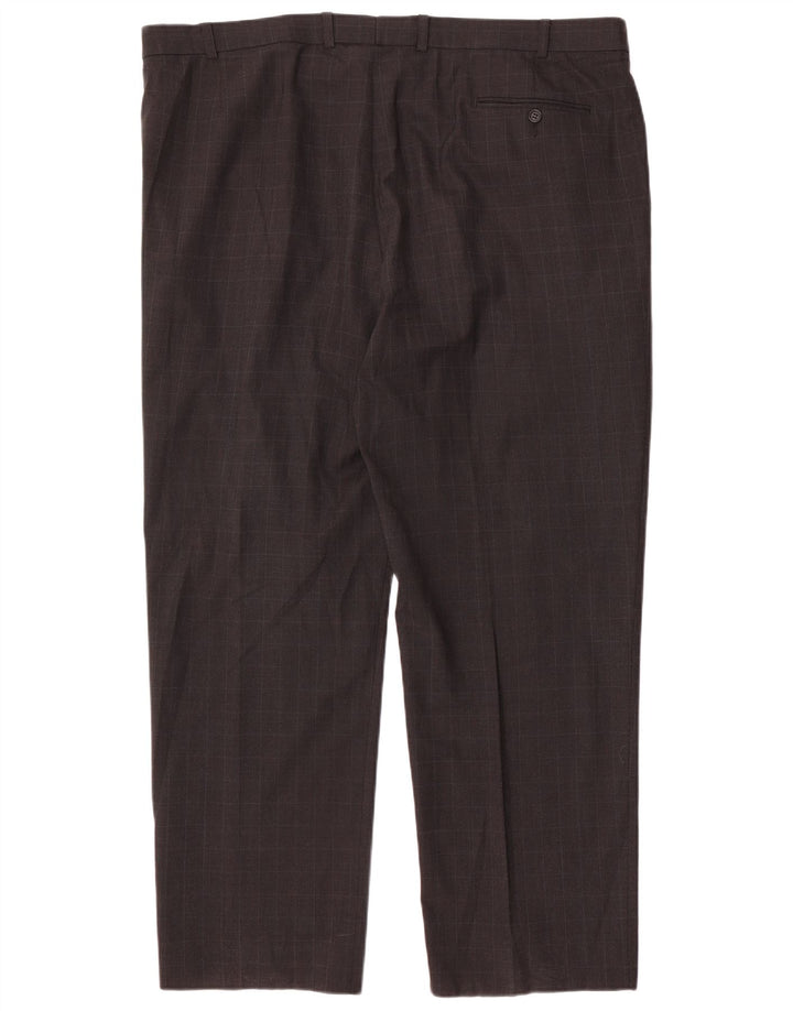 Calça masculina de terno reto Marks & Spencer W44 L31 poliéster xadrez cinza