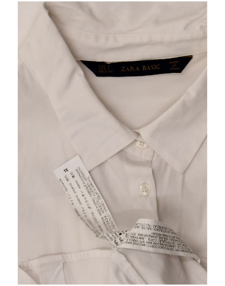 Camisa feminina Zara UK 14 grande algodão branco