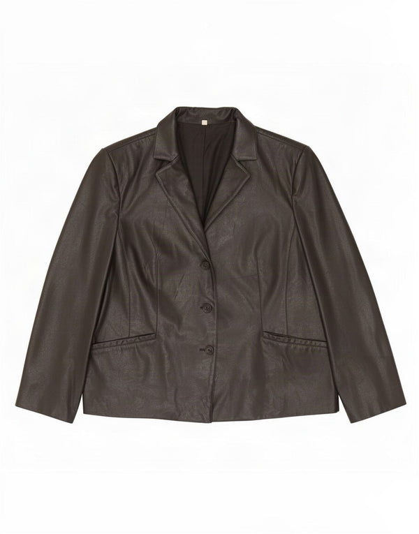 Jaqueta blazer feminina vintage de couro com 3 botões Reino Unido 20 2XL preta
