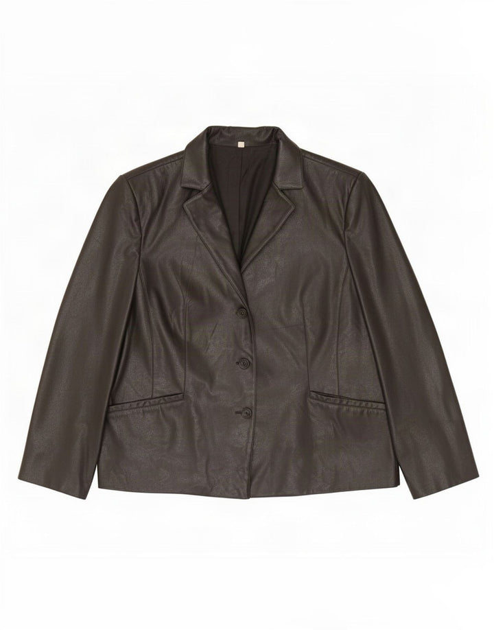 Jaqueta blazer feminina vintage de couro com 3 botões Reino Unido 20 2XL preta