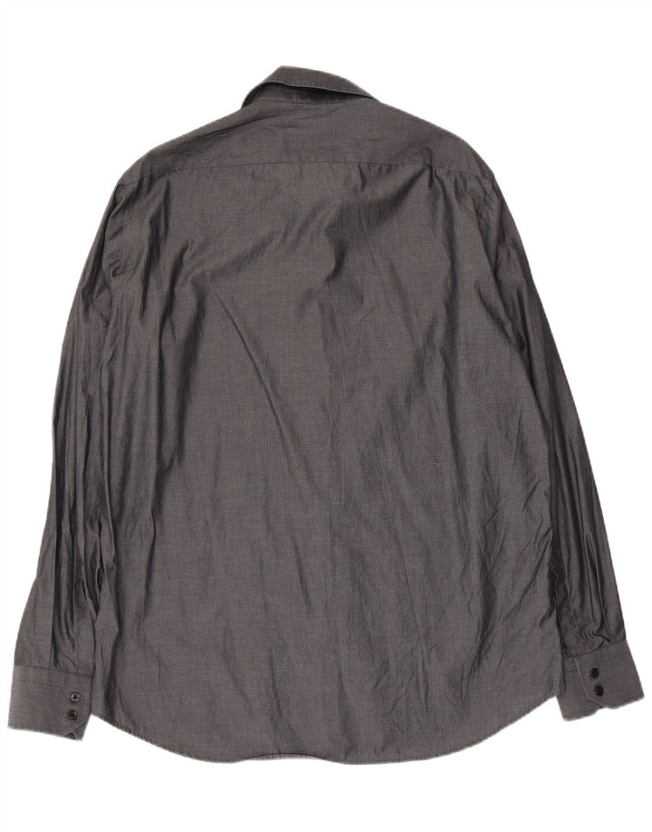 Camisa masculina Hugo Boss tamanho 42 16 1/2 grande algodão cinza