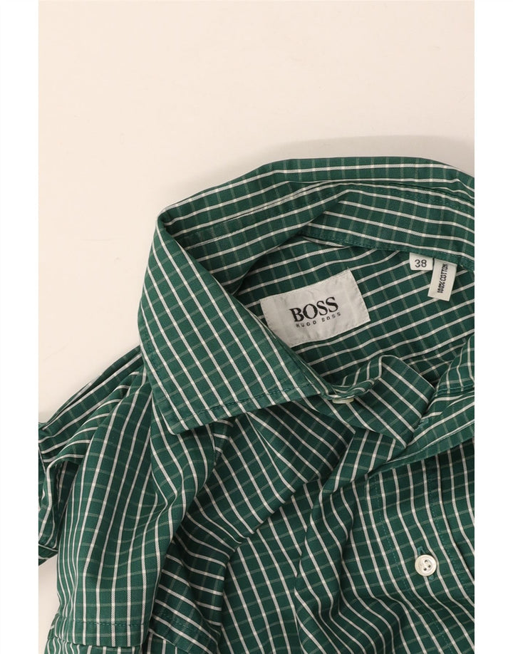 Camisa masculina HUGO BOSS tamanho 38 algodão guingão verde médio