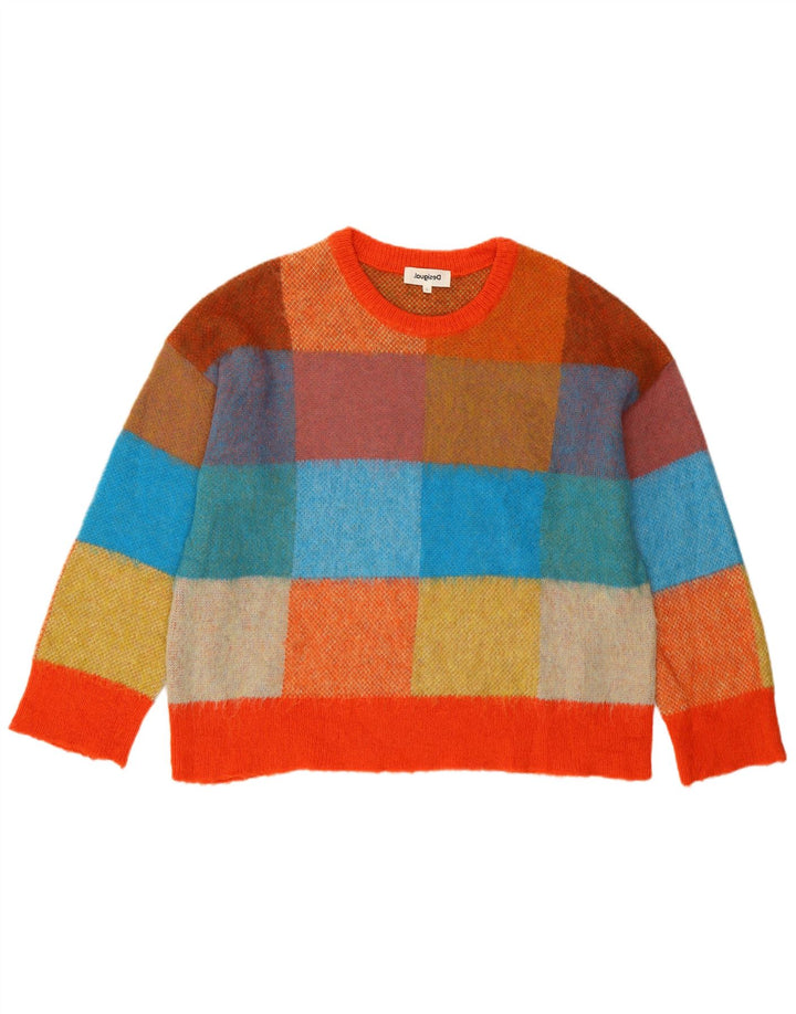 Suéter feminino Desigual com gola redonda Reino Unido 16 grande acrílico multicolorido