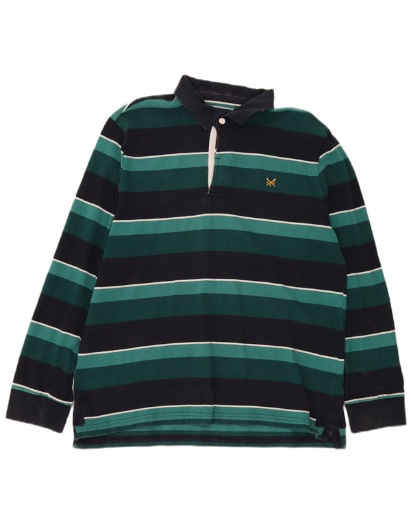 Camisa polo masculina de rugby de manga comprida XL verde listrada de algodão