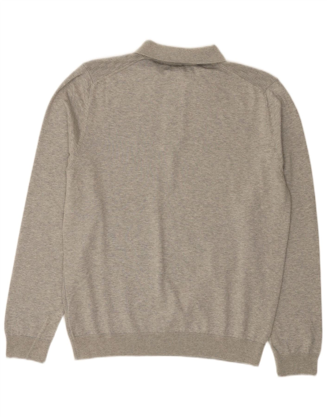 Suéter masculino Marks & Spencer com gola polo e algodão geométrico cinza médio