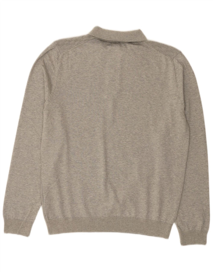 Suéter masculino Marks & Spencer com gola polo e algodão geométrico cinza médio