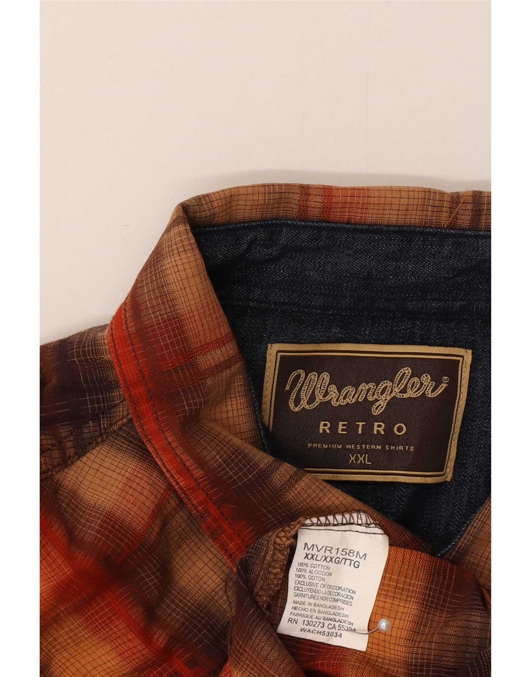Camisa retrô masculina Wrangler 2XL algodão xadrez marrom