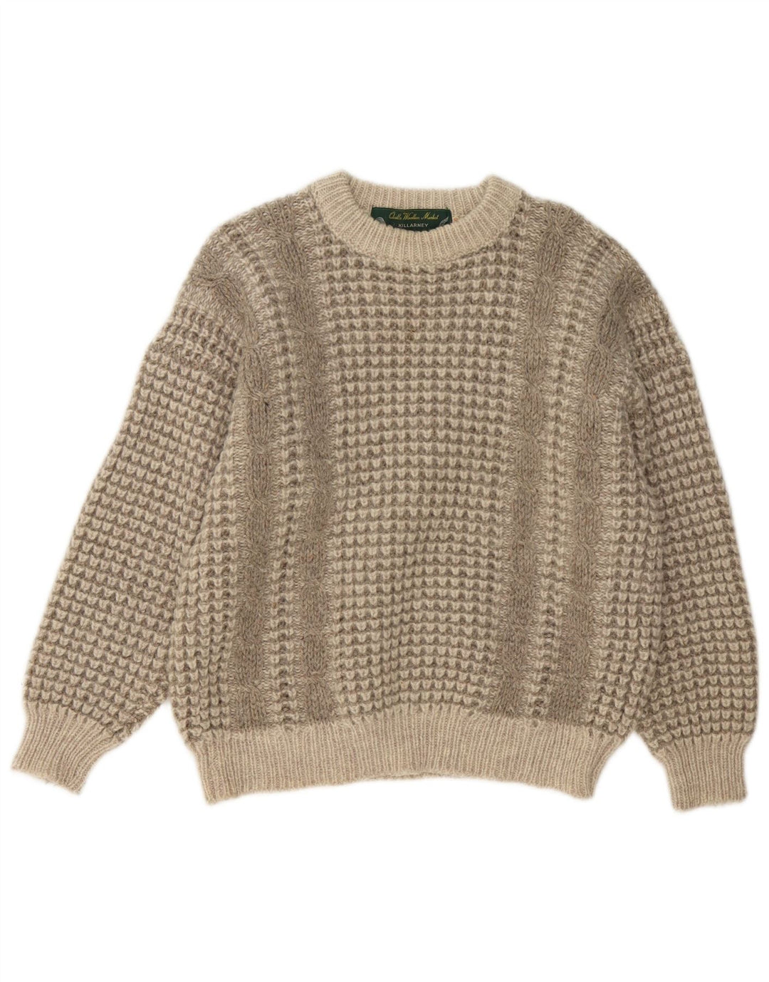 Suéter masculino Killarney com gola canoa Reino Unido 40 lã nova bege médio