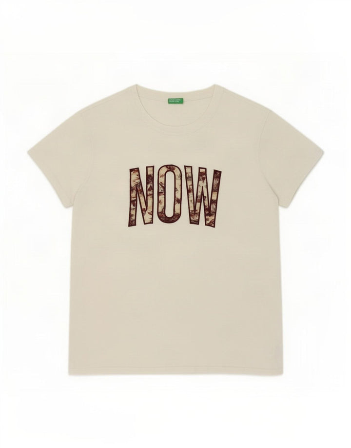 Camiseta masculina gráfica Benetton Top médio algodão branco