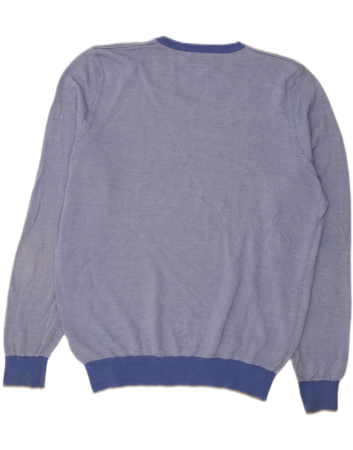 Suéter masculino Massimo Dutti com decote em V grande algodão azul