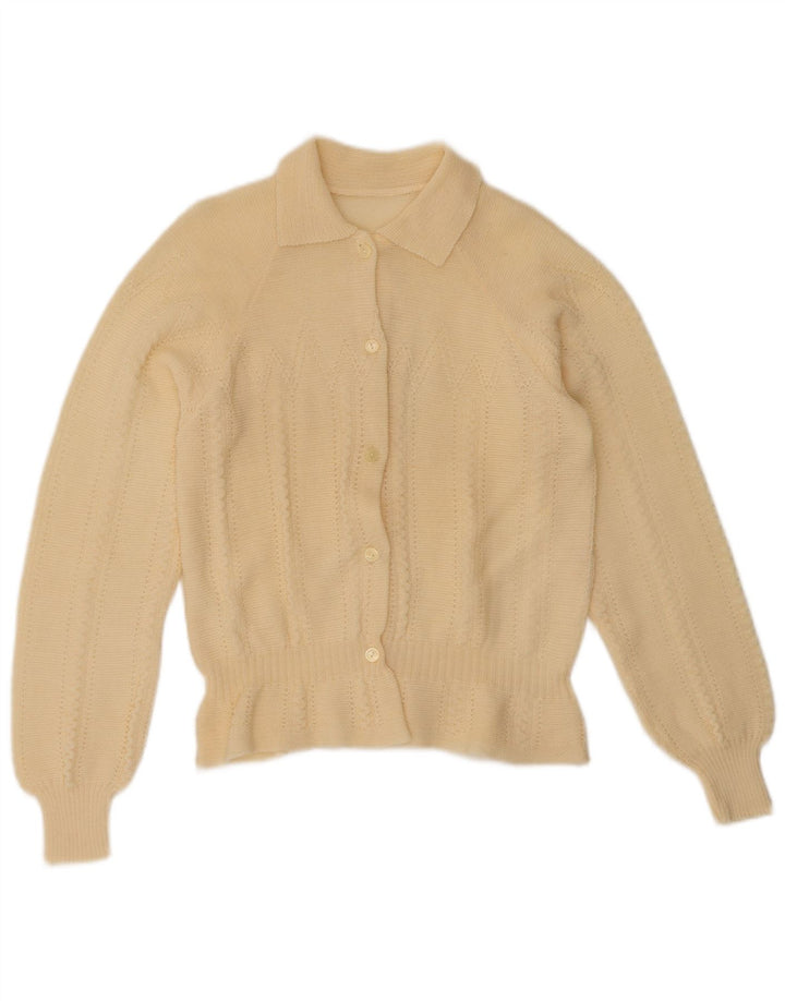 Suéter cardigã feminino VINTAGE IT 42 lã merino amarelo médio