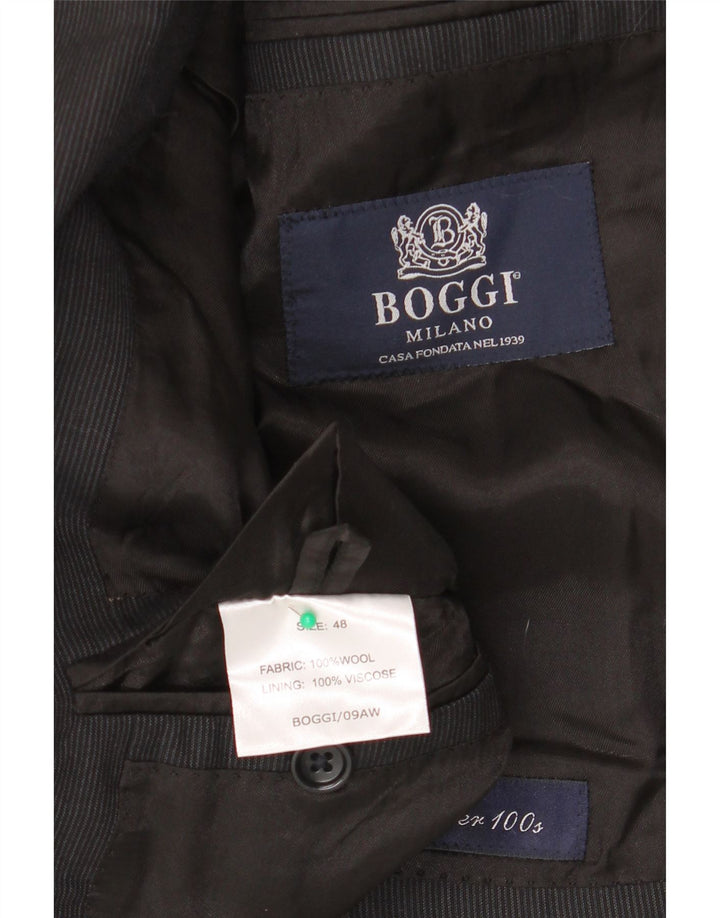 Jaqueta blazer masculina Boggi com 3 botões IT 48 lã listrada preta média