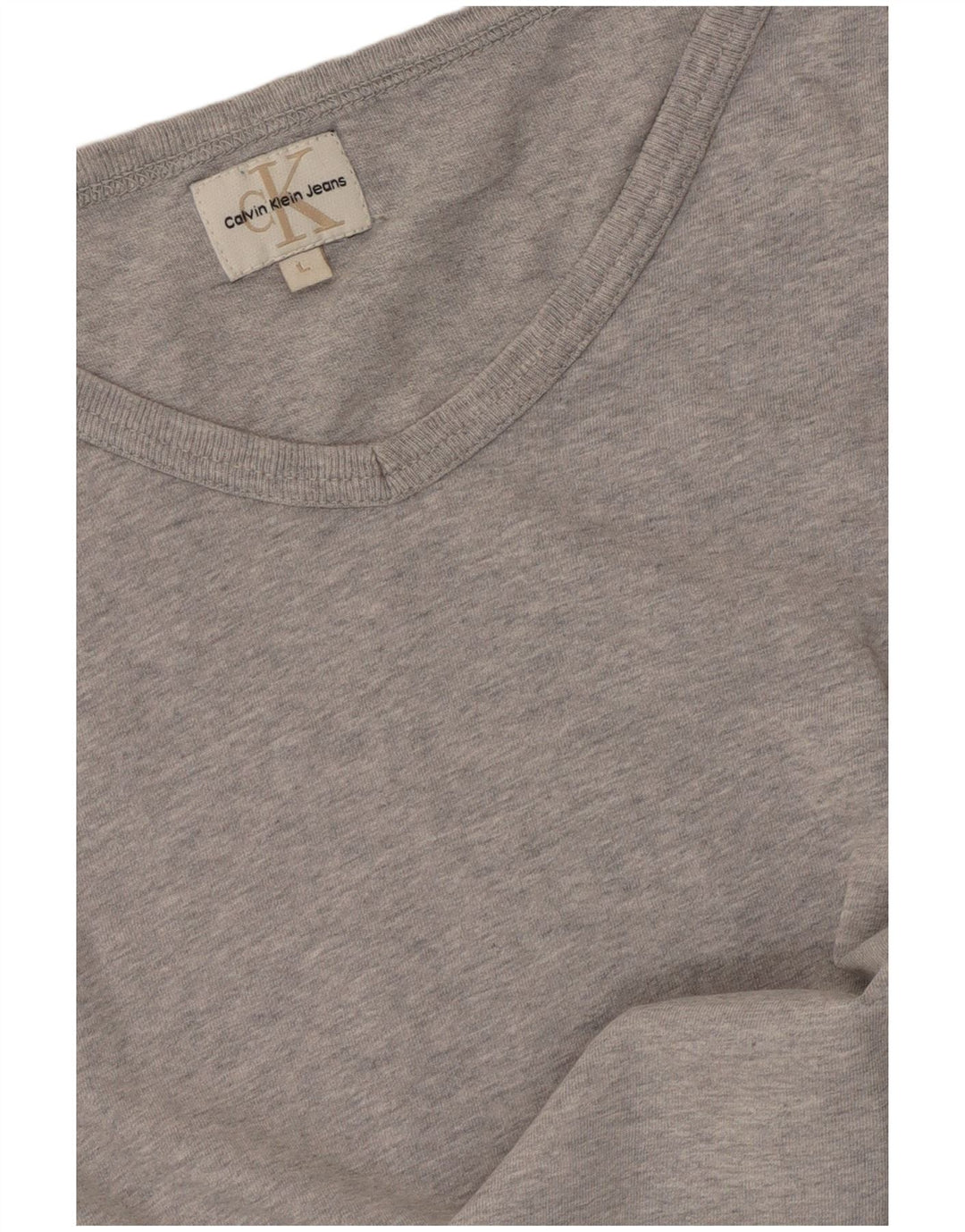 Camiseta masculina Calvin Klein Jeans grande cinza manchada