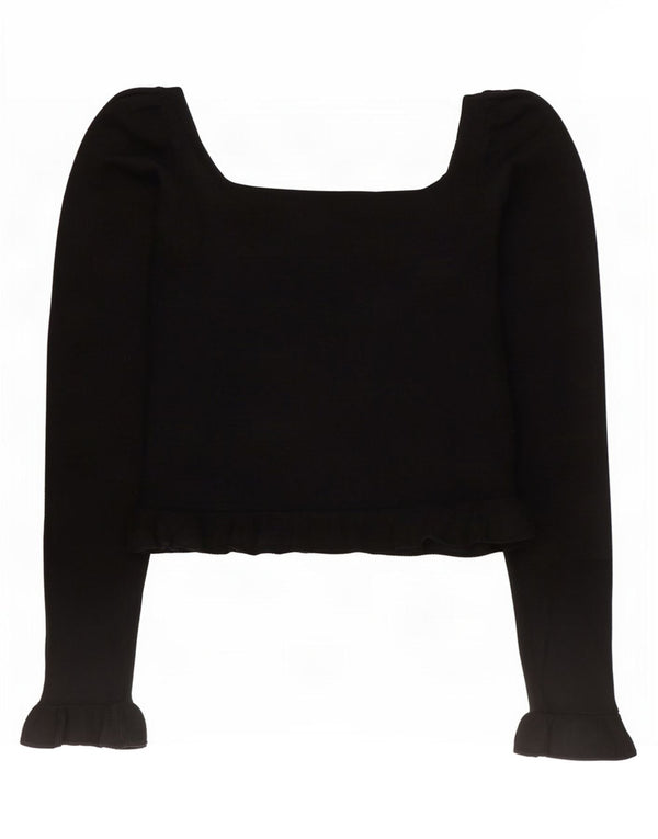 Zara blusa feminina cropped manga comprida top Reino Unido 10 pequena viscose preta