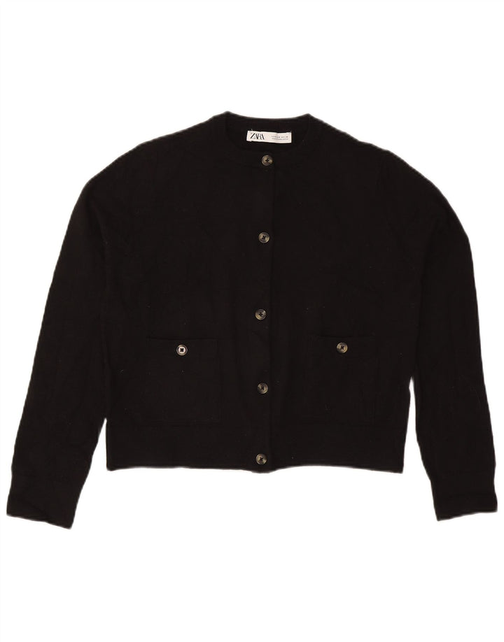Zara Suéter Cardigan Crop Feminino Reino Unido 10 Pequeno Preto