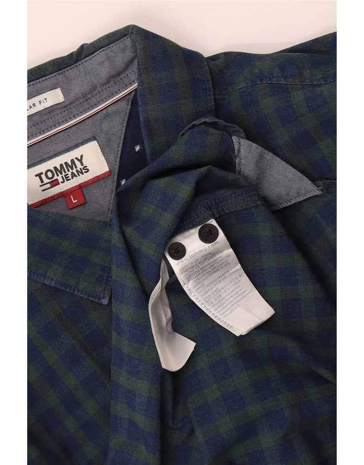 Camisa masculina Tommy Hilfiger Regular Fit grande algodão guingão azul