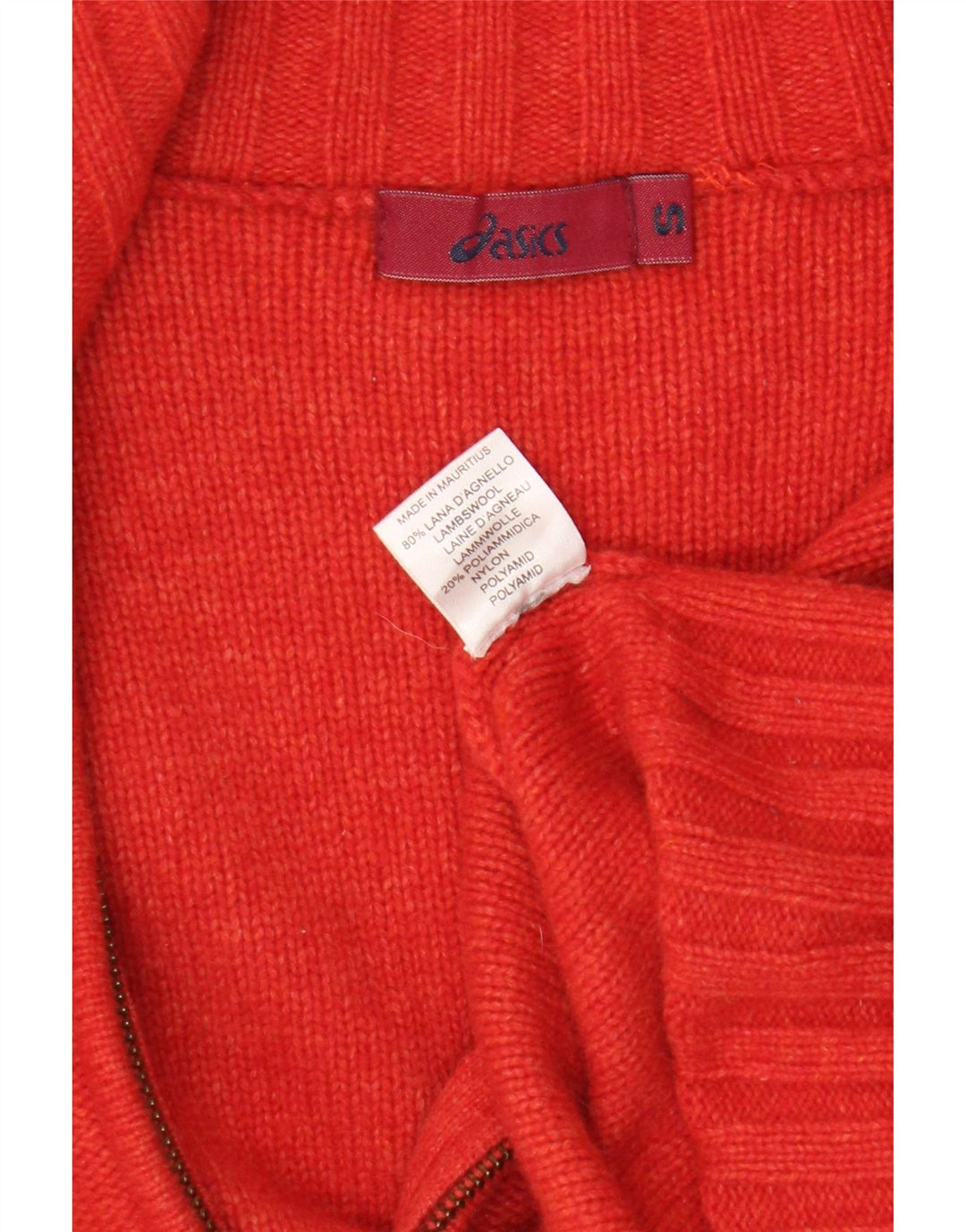 Suéter cardigã feminino Asics UK 10 pequeno vermelho colorblock lã de cordeiro