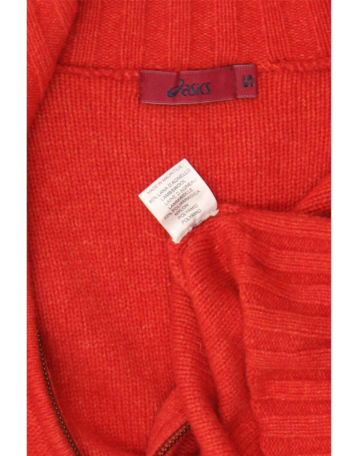 Suéter cardigã feminino Asics UK 10 pequeno vermelho colorblock lã de cordeiro