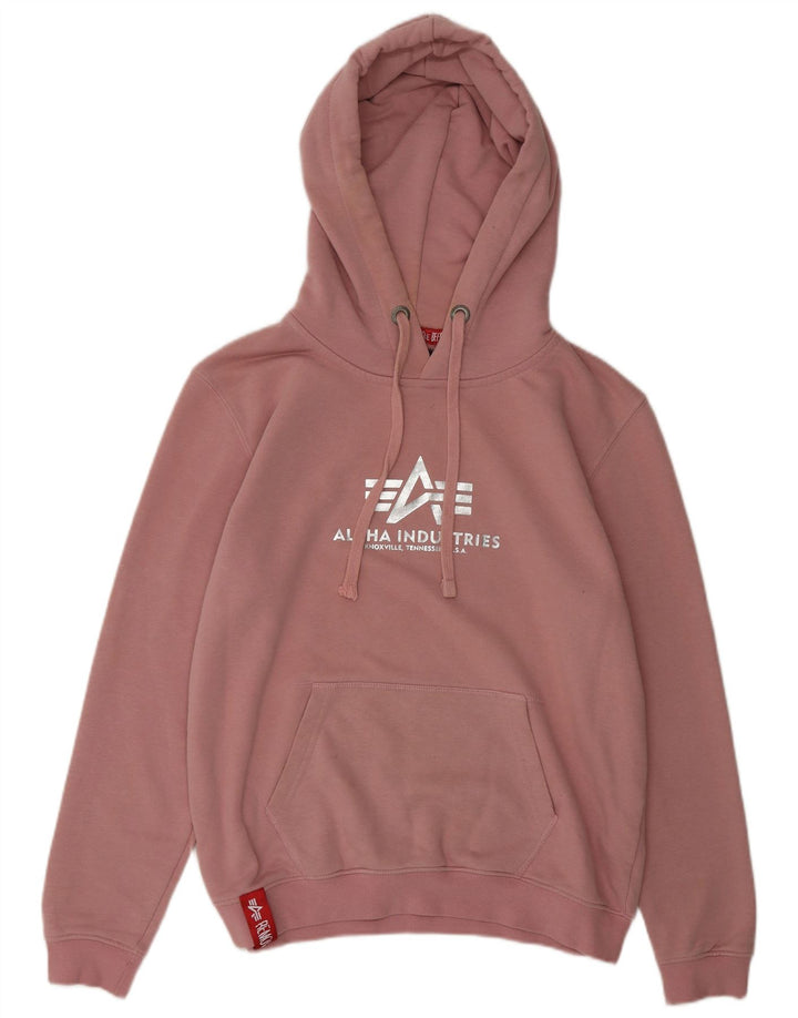 ALPHA INDUSTRIES Suéter feminino com capuz gráfico UK 14 algodão rosa médio