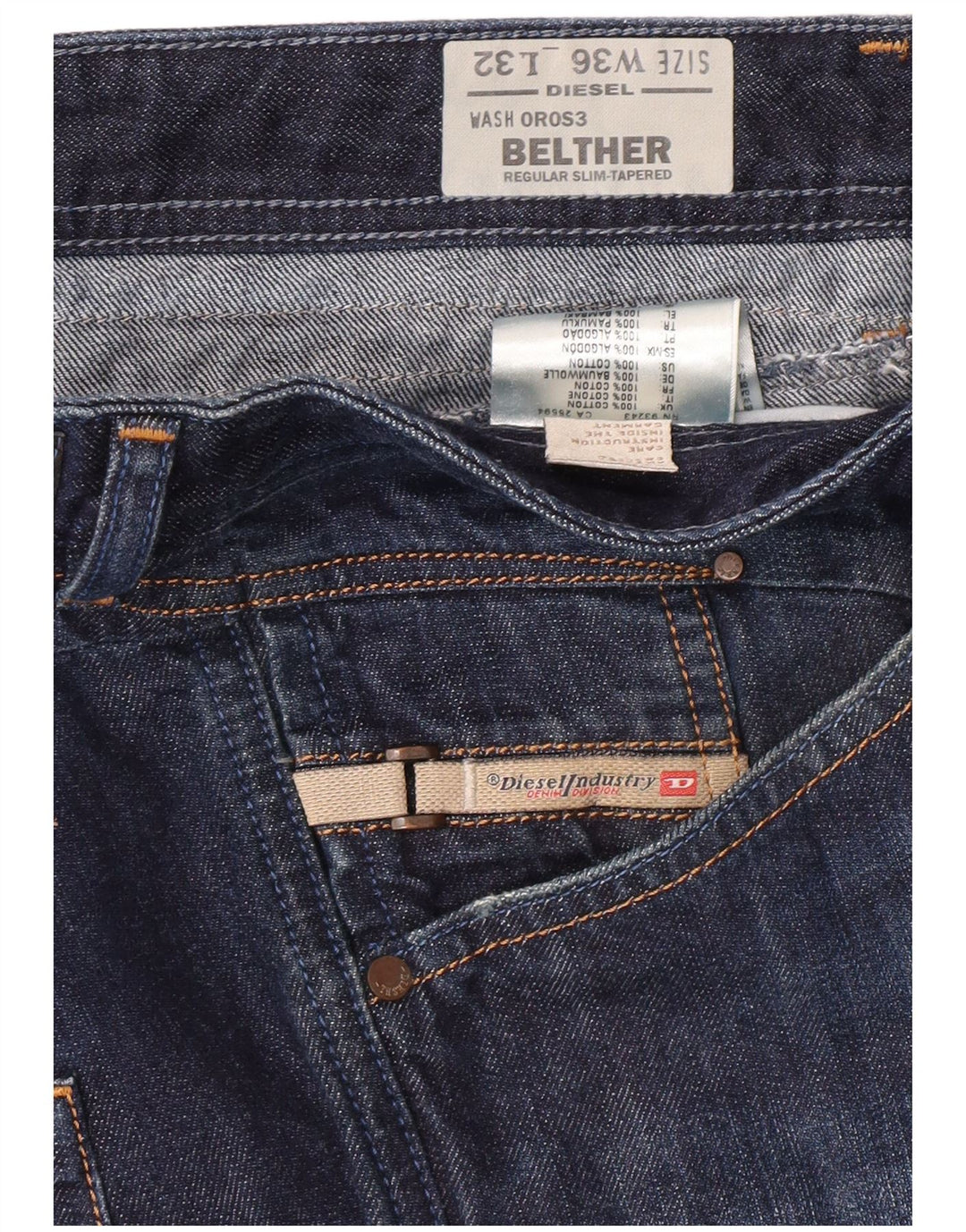DIESEL Masculino Belther Regular Fit Slim Tapered Jeans W36 L32 Azul Marinho