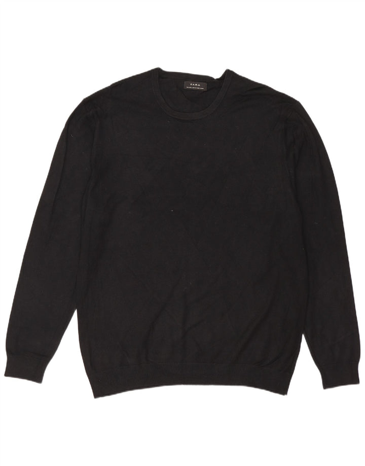 ZARA Suéter feminino com gola redonda, Reino Unido 16, grande, preto