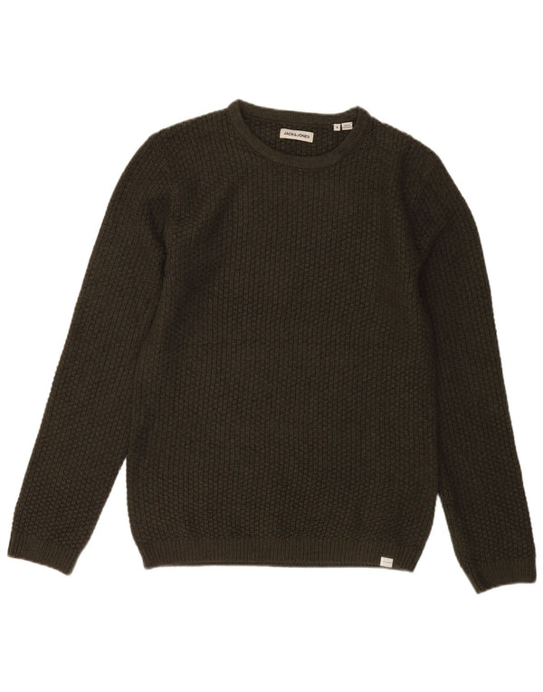 Suéter masculino Jack & Jones com gola redonda e acrílico pequeno cáqui
