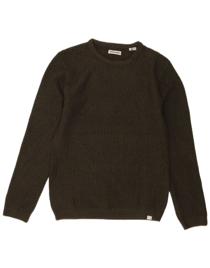 Suéter masculino Jack & Jones com gola redonda e acrílico pequeno cáqui