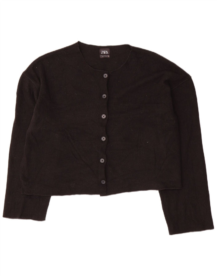 Suéter Zara feminino crop cardigan Reino Unido 18 XL preto poliéster