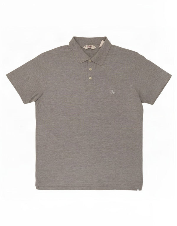 Camisa polo masculina Heritage Slim Fit da Penguin, algodão manchado cinza grande