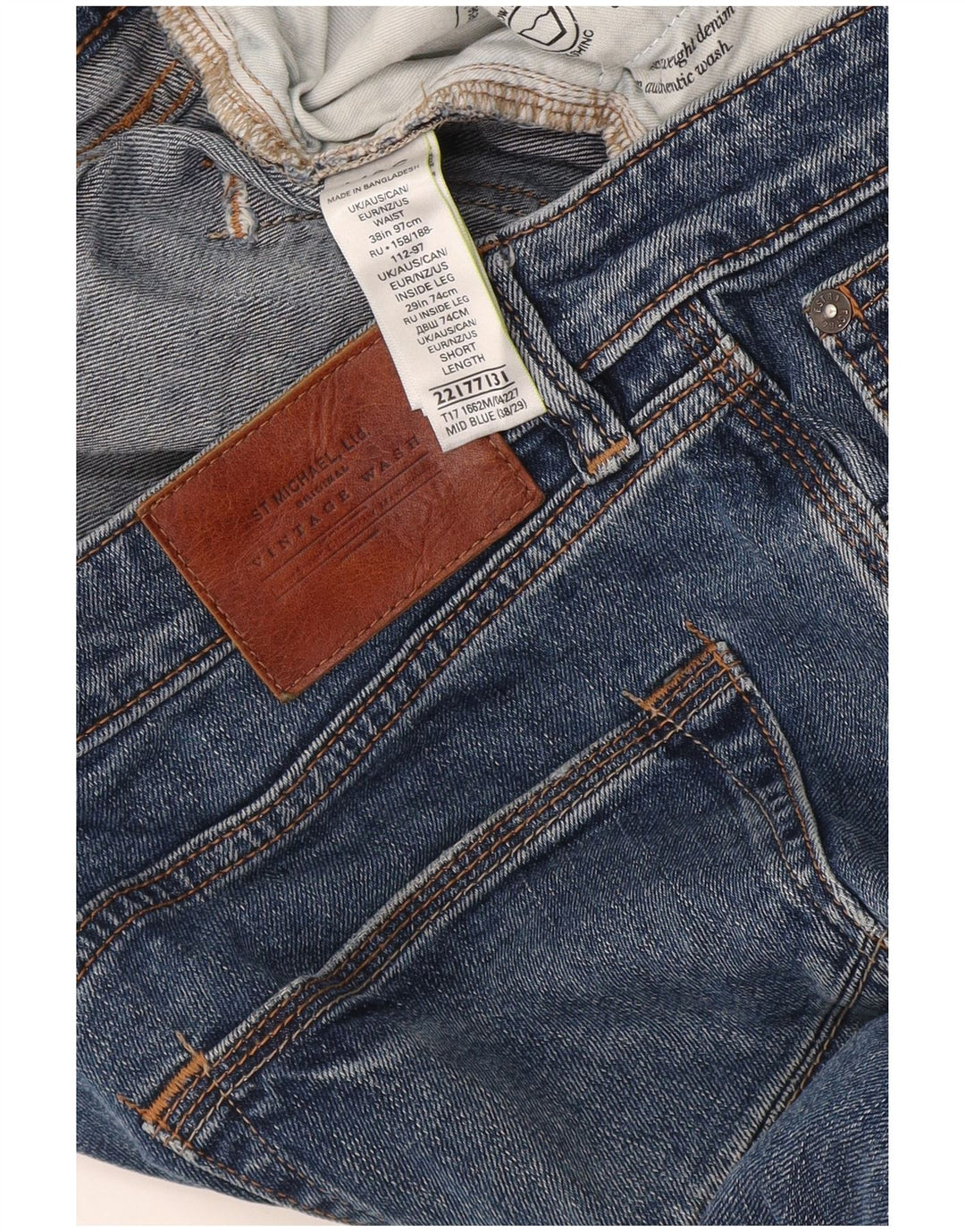 Jeans retos masculinos Marks & Spencer W38 L29 algodão azul
