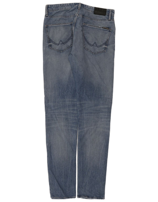 Superdry Mens Slim Tapered Jeans W32 L34 Azul Algodão