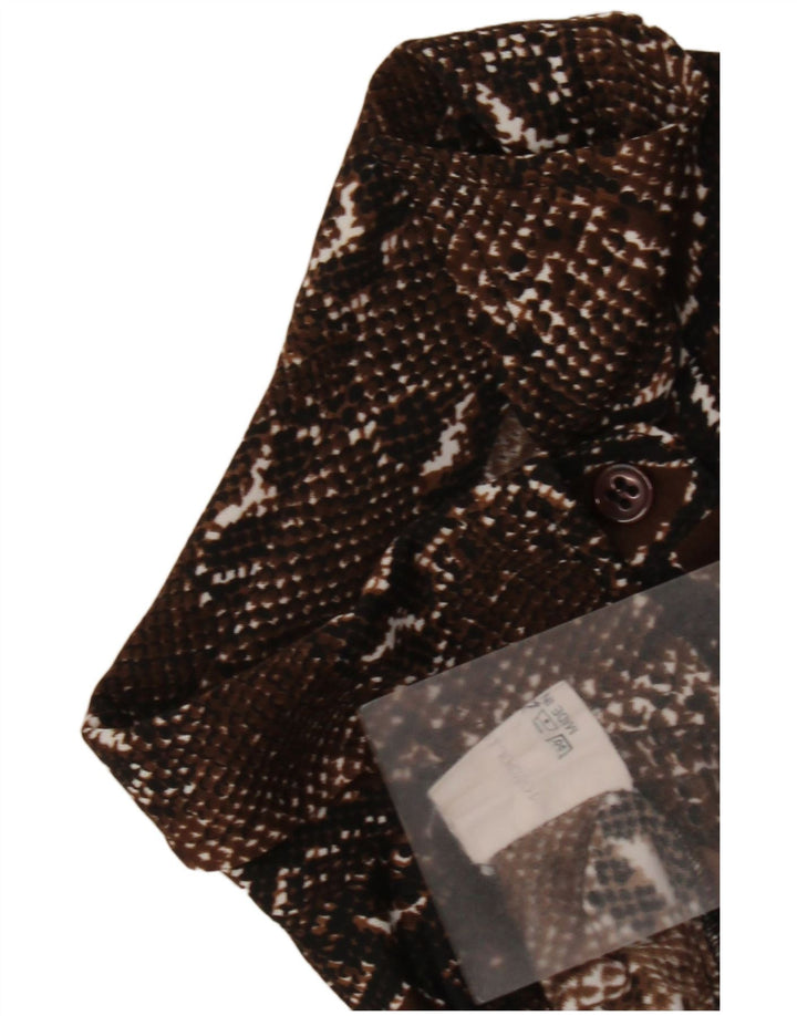 Blusa feminina vintage UK 12 poliéster estampa animal marrom médio
