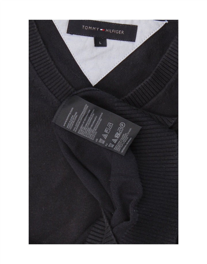 TOMMY HILFIGER Mens V-Neck Jumper Sweater Large Navy Blue Cotton Vintage Tommy Hilfiger and Second-Hand Tommy Hilfiger from Messina Hembry 