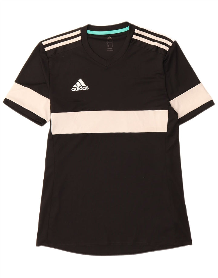 Adidas Mens Climalite Camiseta Top Pequeno Preto Colorblock Poliéster