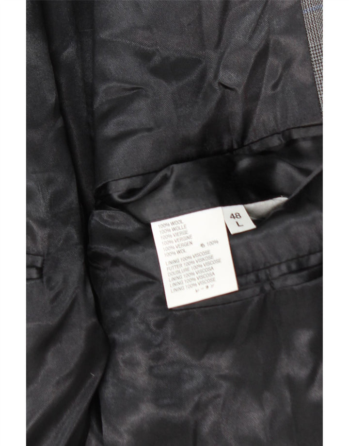 Jaqueta blazer masculina AQUASCUTUM com 3 botões UK 48 4XL lã xadrez cinza