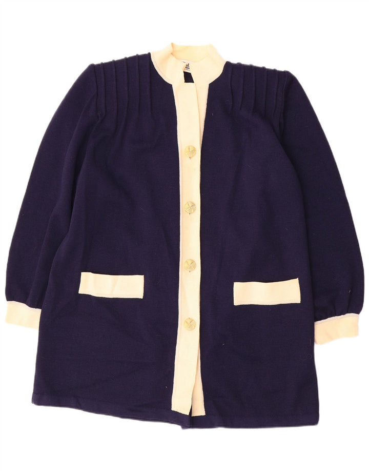 Suéter cardigã feminino vintage com palangre grande IT 46 azul marinho grande