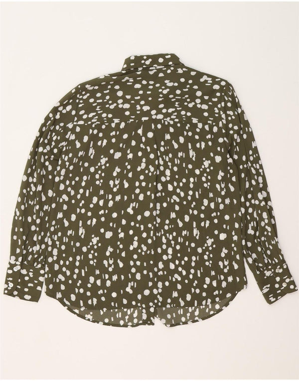 Camisa oversized feminina Marks & Spencer Reino Unido 10 poliéster manchado caqui pequeno