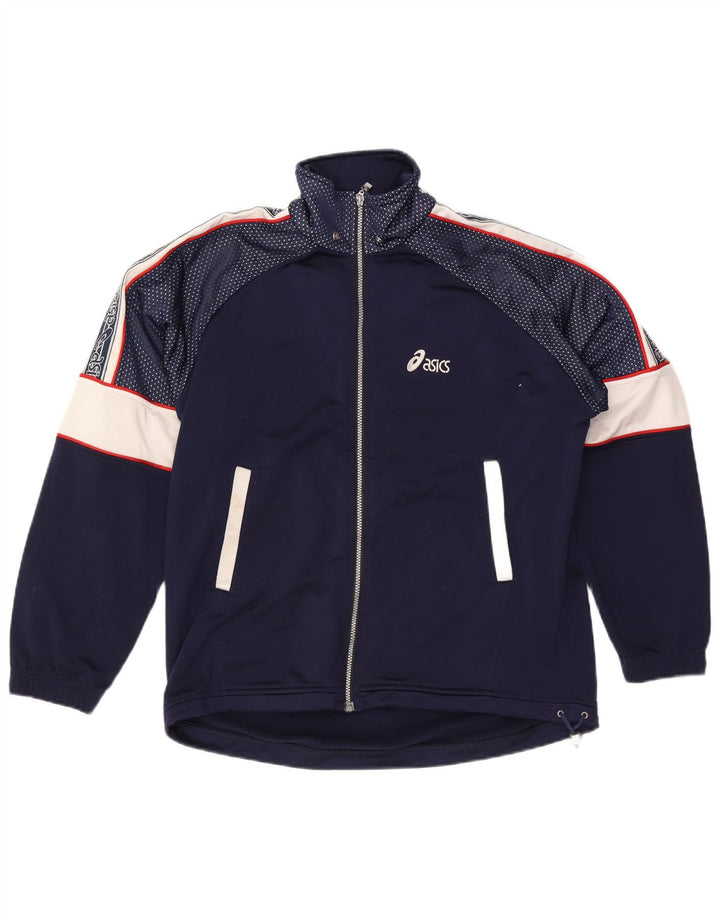 Asics Mens Tracksuit Top Jacket UK 40 Grande Azul Marinho Colourblock Poliéster