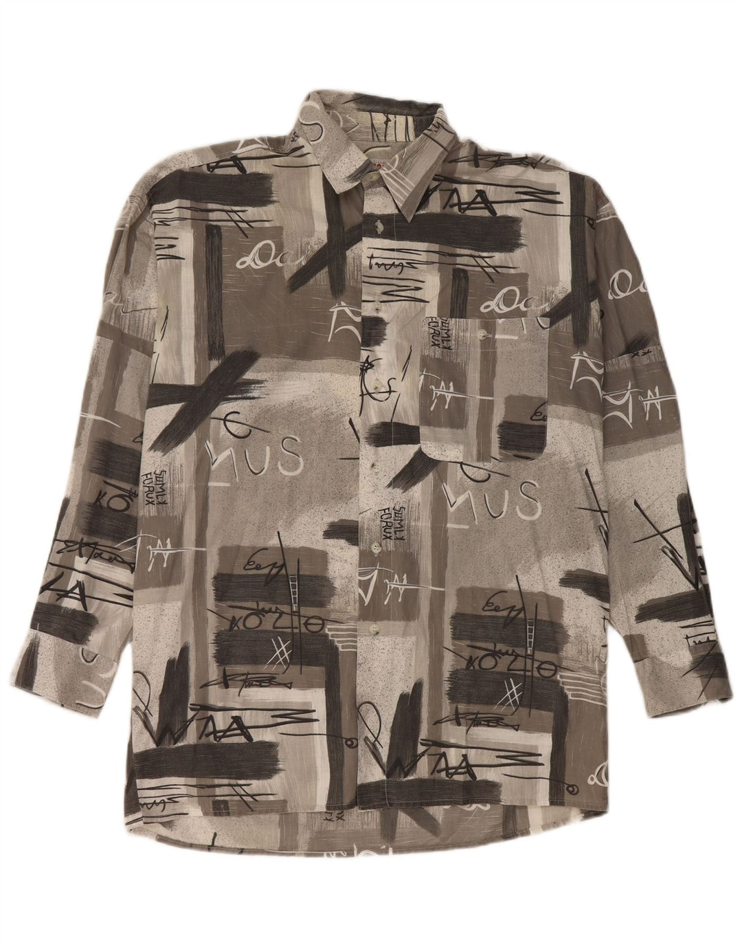 Camisa gráfica masculina vintage grande patchwork cinza