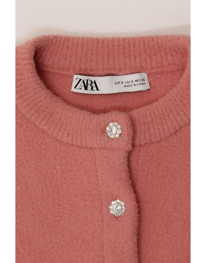 Suéter Zara Feminino Crop Cardigan Reino Unido 10 Pequeno Rosa