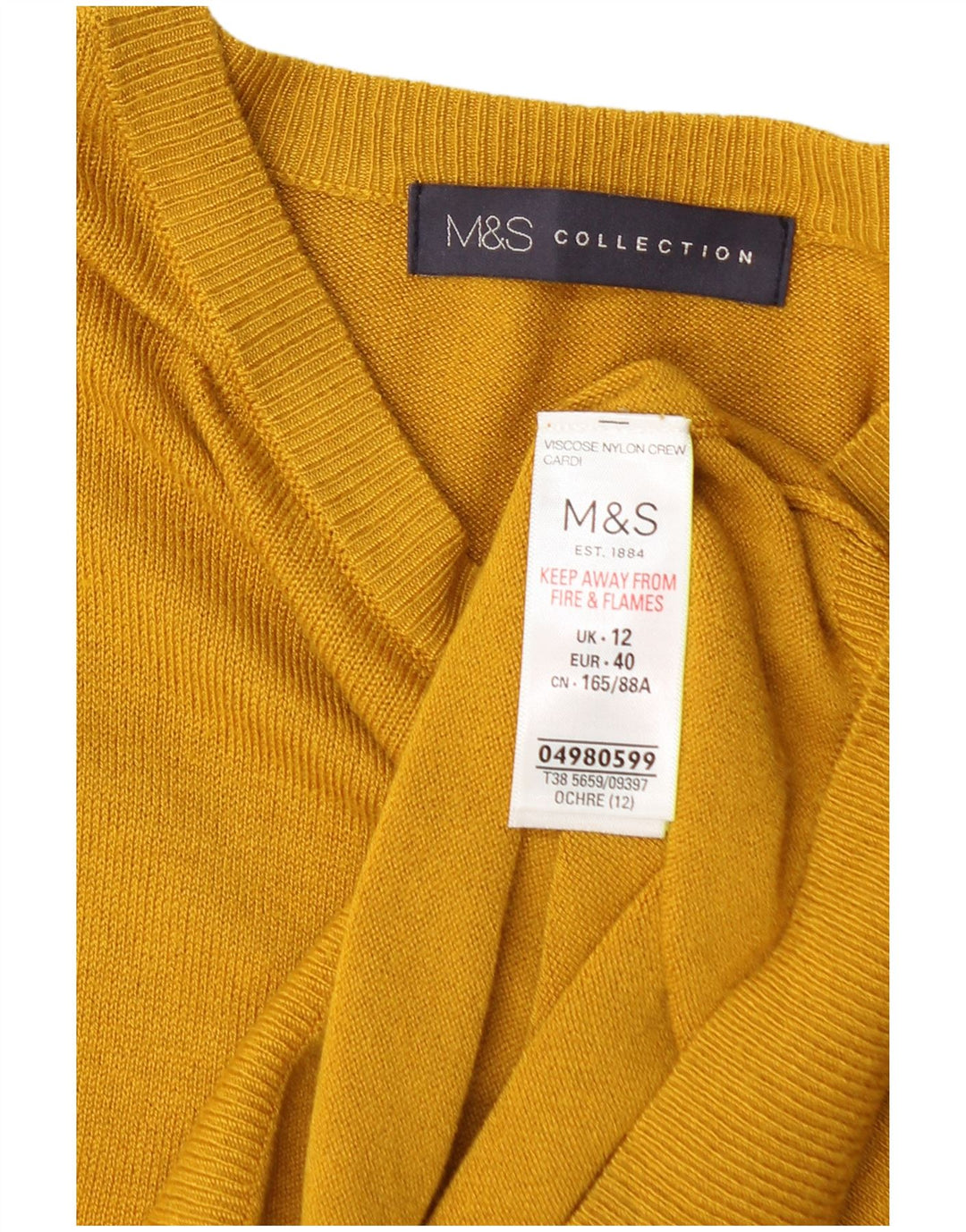 Suéter cardigã feminino MARKS & SPENCER Reino Unido 12 viscose amarela média