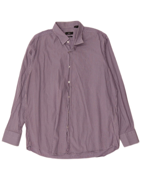 Hugo Boss Camisa masculina de ajuste regular tamanho 17 1/2 XL risca de giz roxa